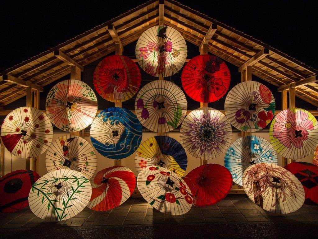 japanese umbrellas, parasols, illuminated